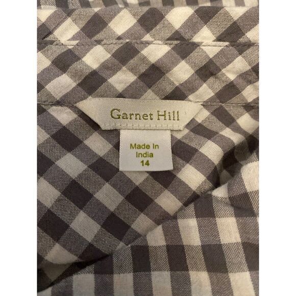 Garnet Hill, women's grey checkered long sleeve collared button down shirt sz 14 - Picture 7 of 8